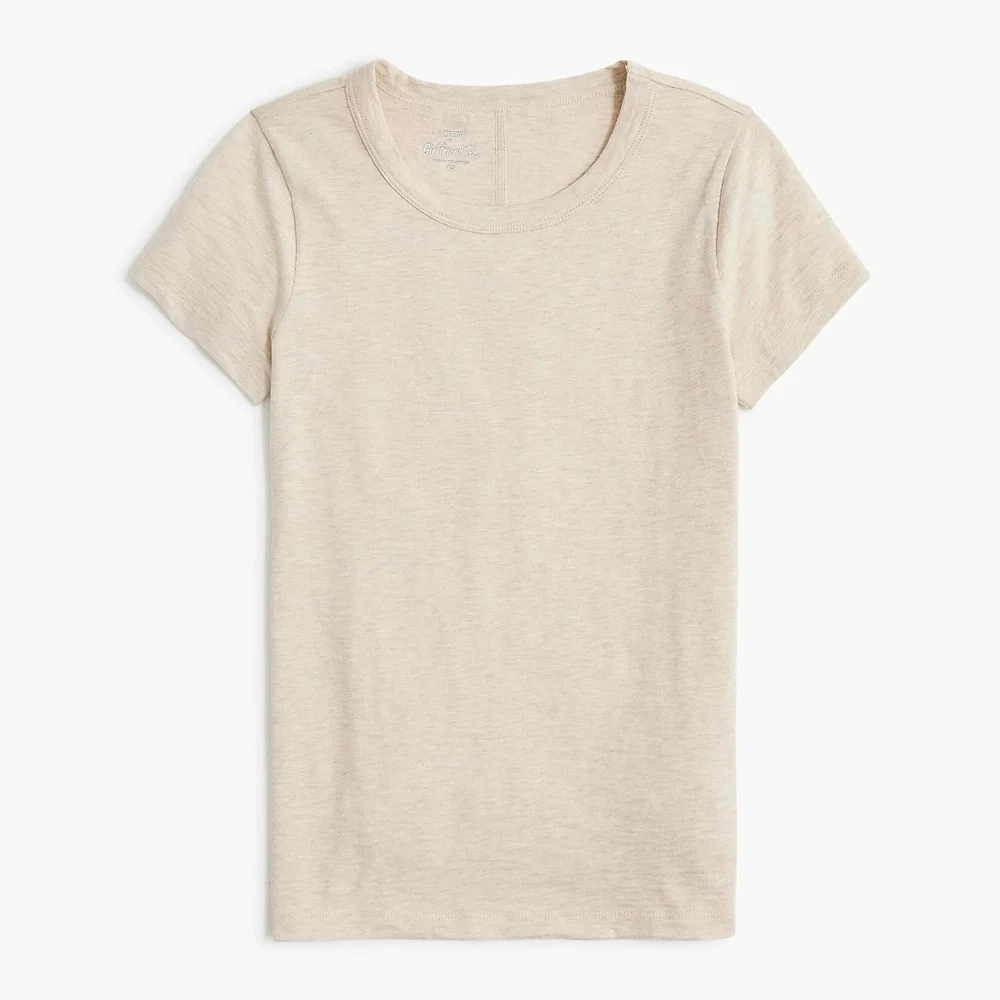 NWT J.Crew Short Sleeve Girlfriend Tee Heather Cream Sz S Small Hole Sleeve Seam - Picture 2 of 6